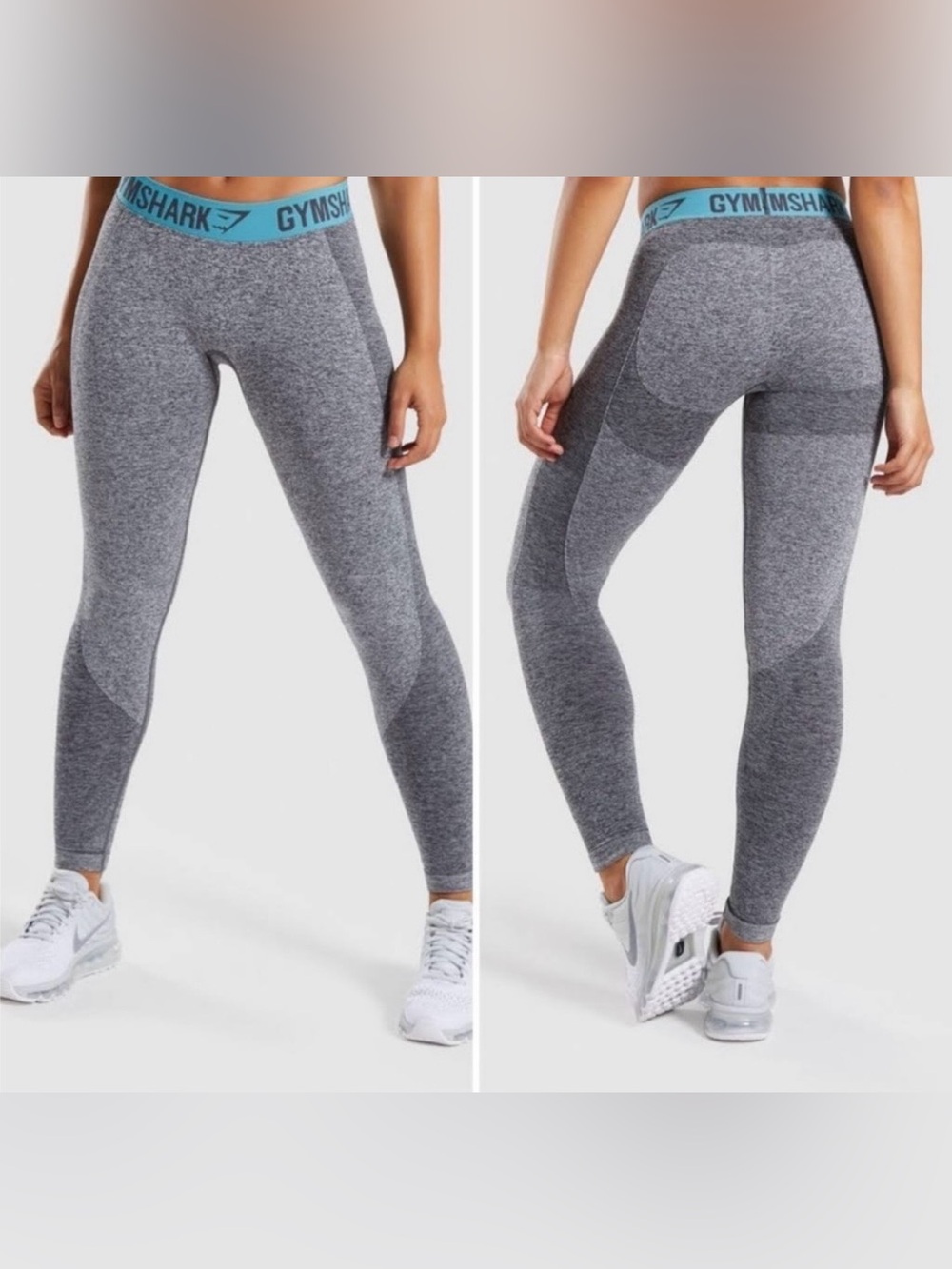 Gymshark Grey Seamless High-Waist Leggings with Teal Logo Waistband